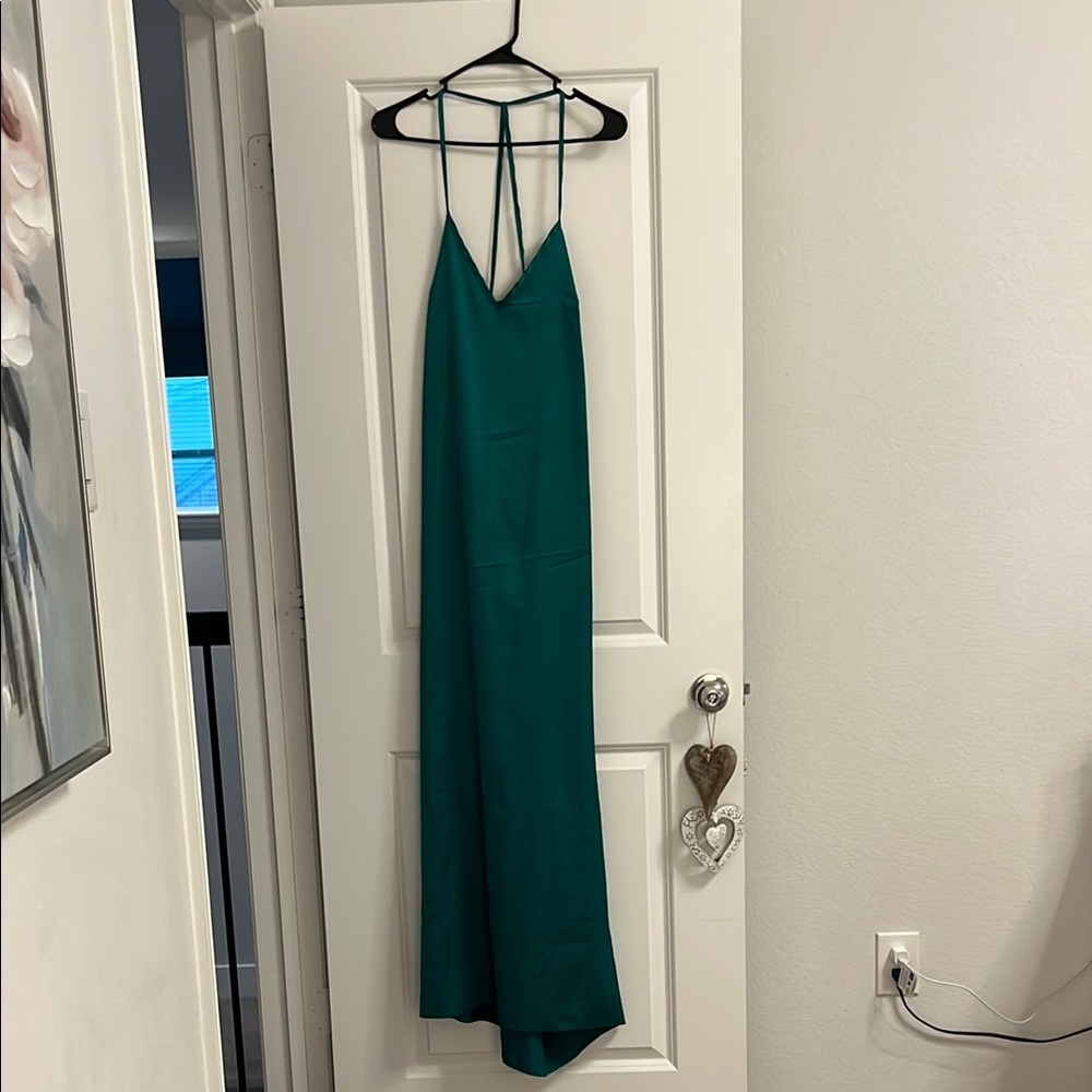 Elegant Green Maxi Dress open back - prom dress - wedding guest dress